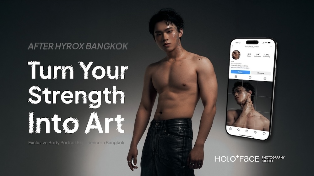 Athlete body portrait after HYROX Bangkok at HOLO+FACE Photography Studio