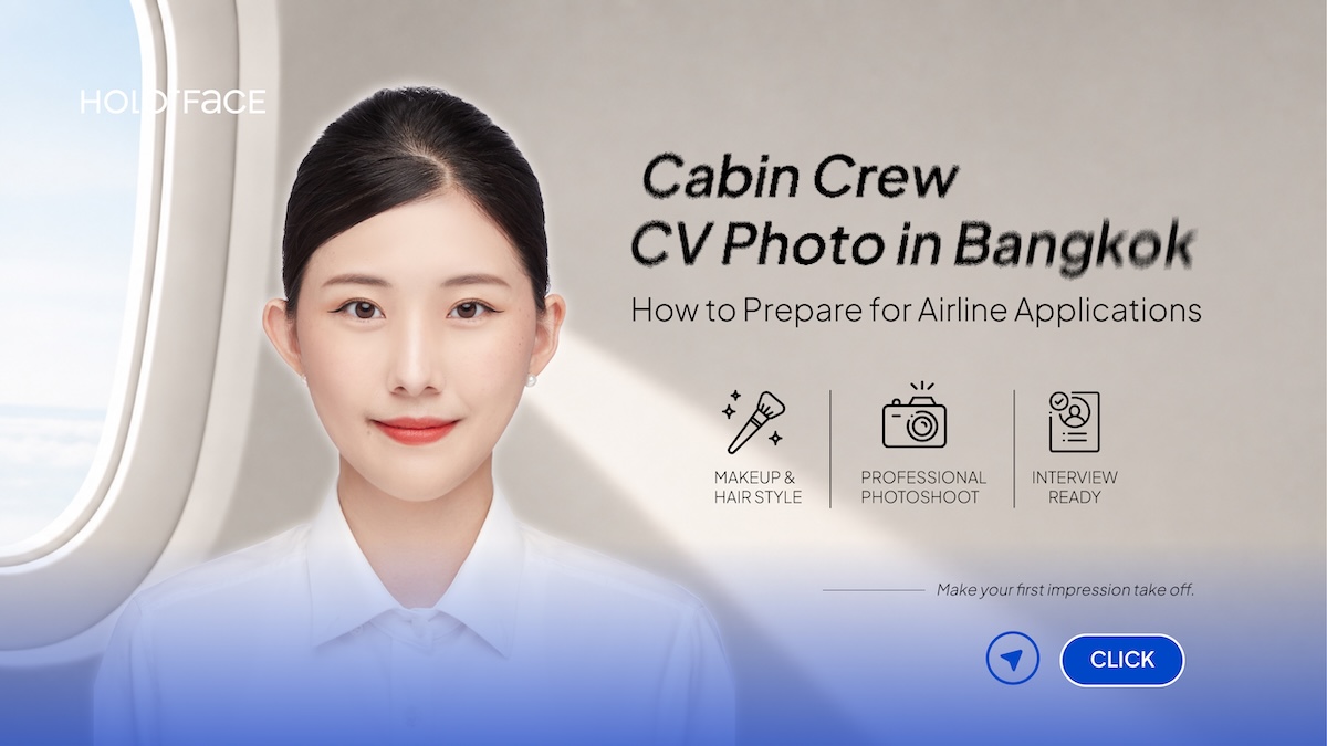 Cabin crew CV photo in Bangkok at HOLO+FACE Photography Studio for airline applications